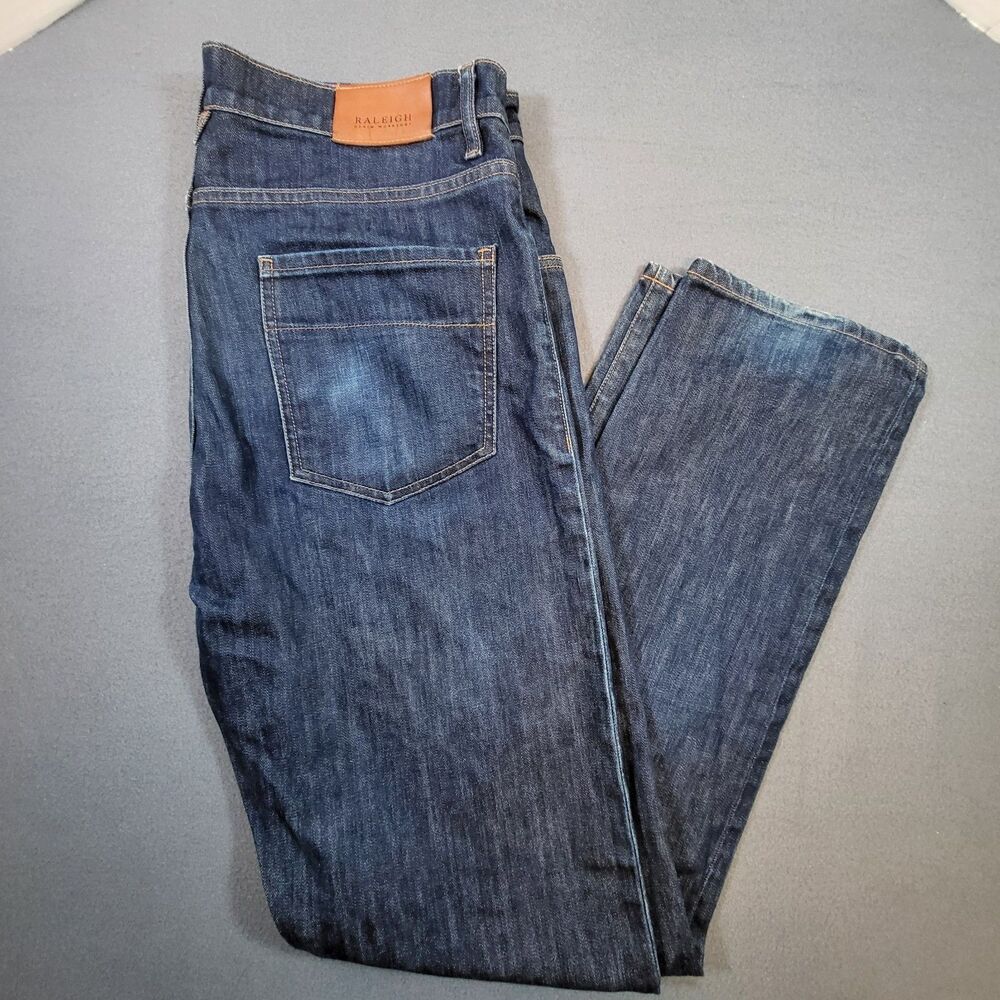 RALEIGH DENIM Alexander Selvedge Jeans Mens 36x34 Blue Dark Wash Handcrafted USA